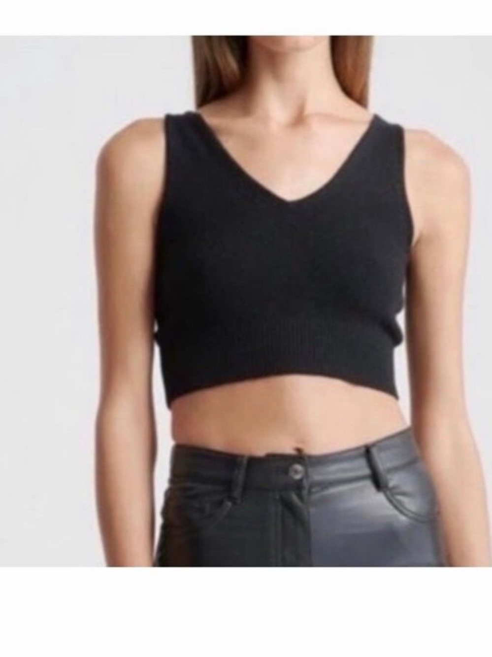 Quince Cashmere Crop Tank Top - Black S